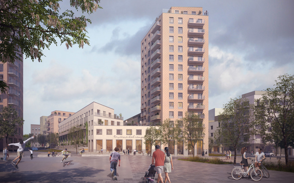 Kvarter B sett från aktivitetsbryggan. Bild: Pörner + Pettersson